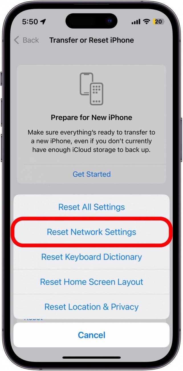 Tap Reset Network Settings.