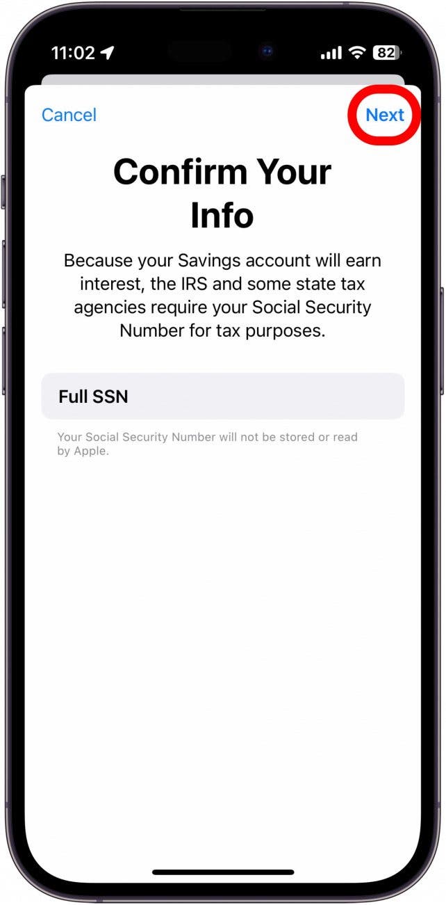 Enter your social security number, and tap Next.