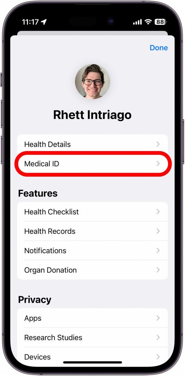 Select Medical ID.