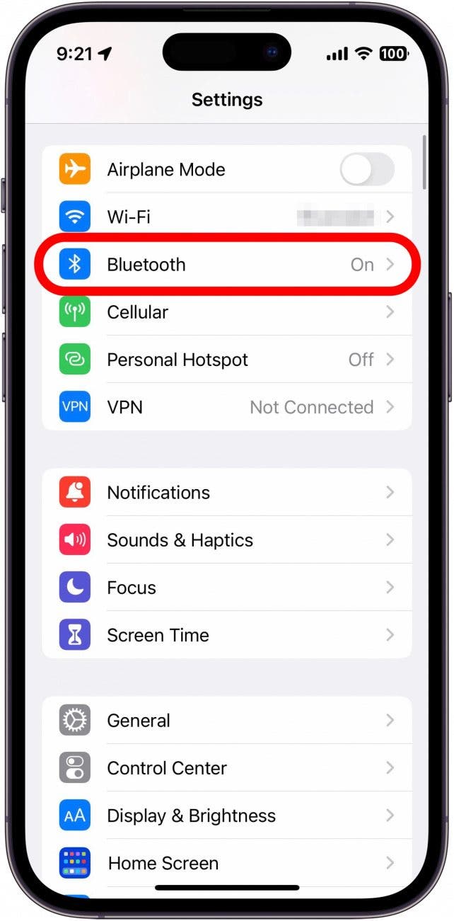 On your iPhone, open the Settings app, and tap Bluetooth.