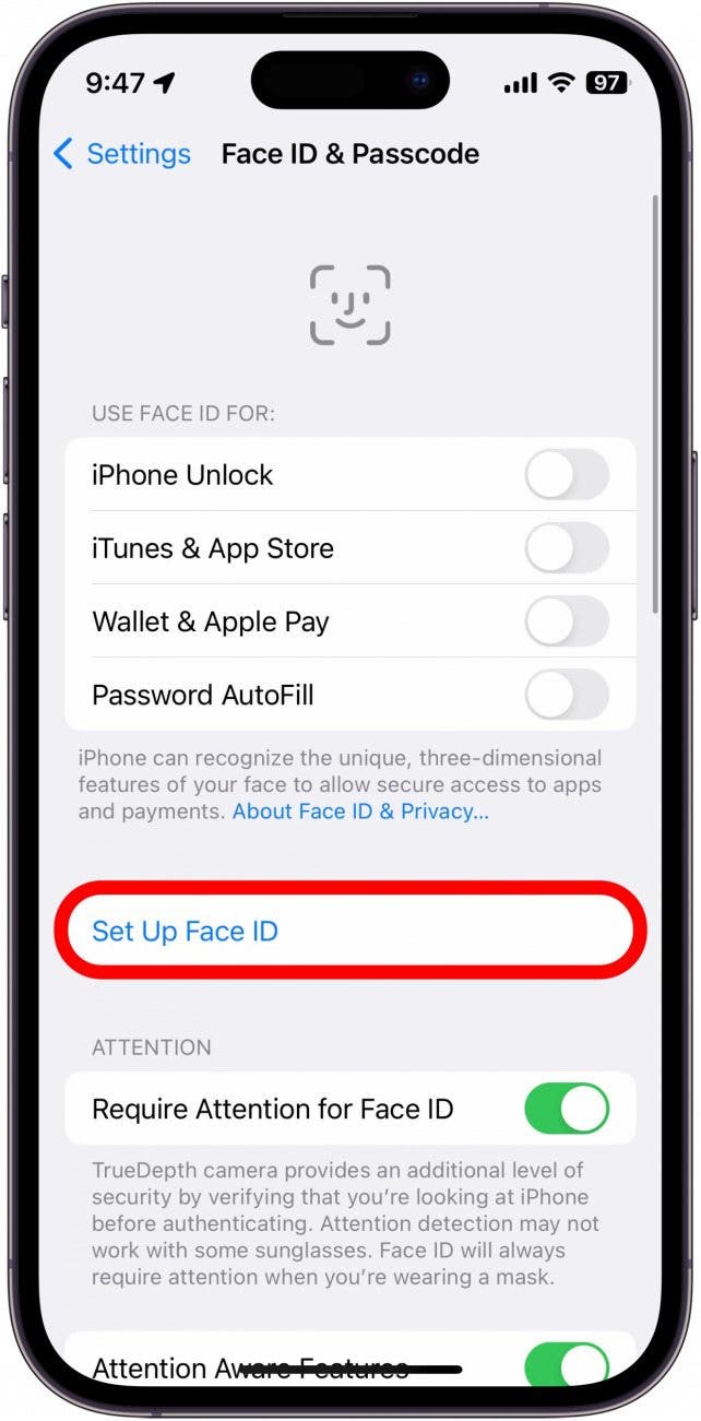 Tap Set Up Face ID.