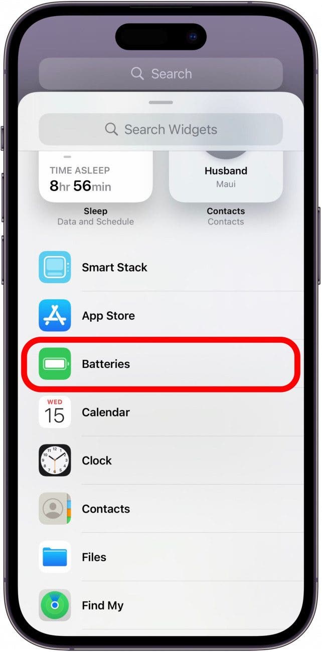 Search for Batteries or scroll until you find it - how to check airpod battery on iphone