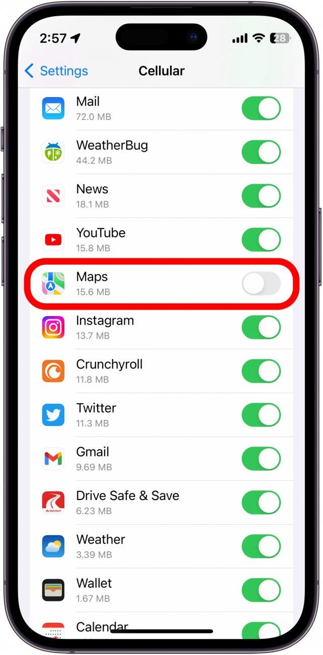 Scroll down the list of apps and find the Maps app.