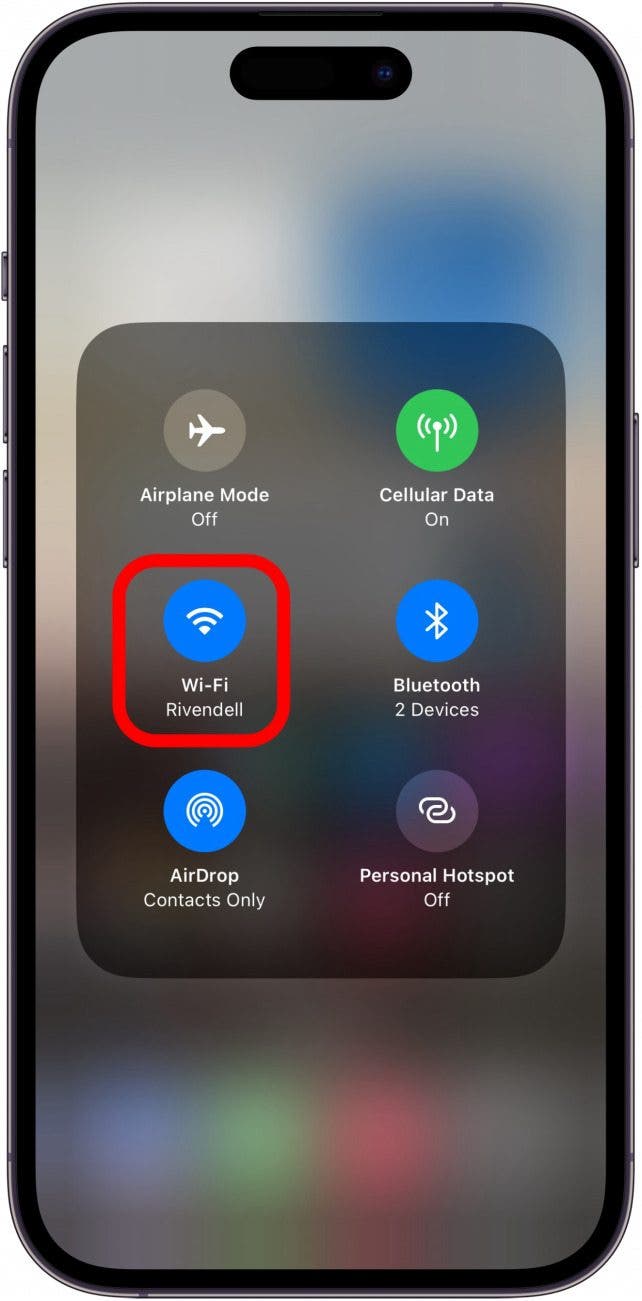 iphone network control with wifi icon circled in red