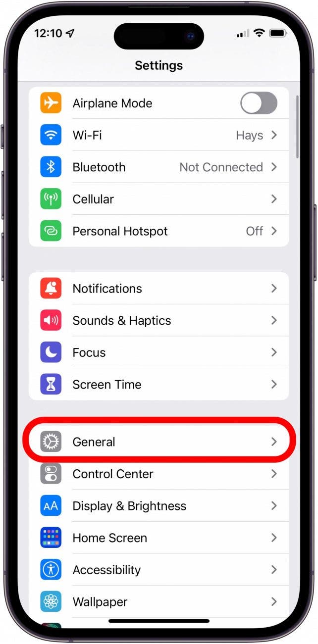 general iphone settings