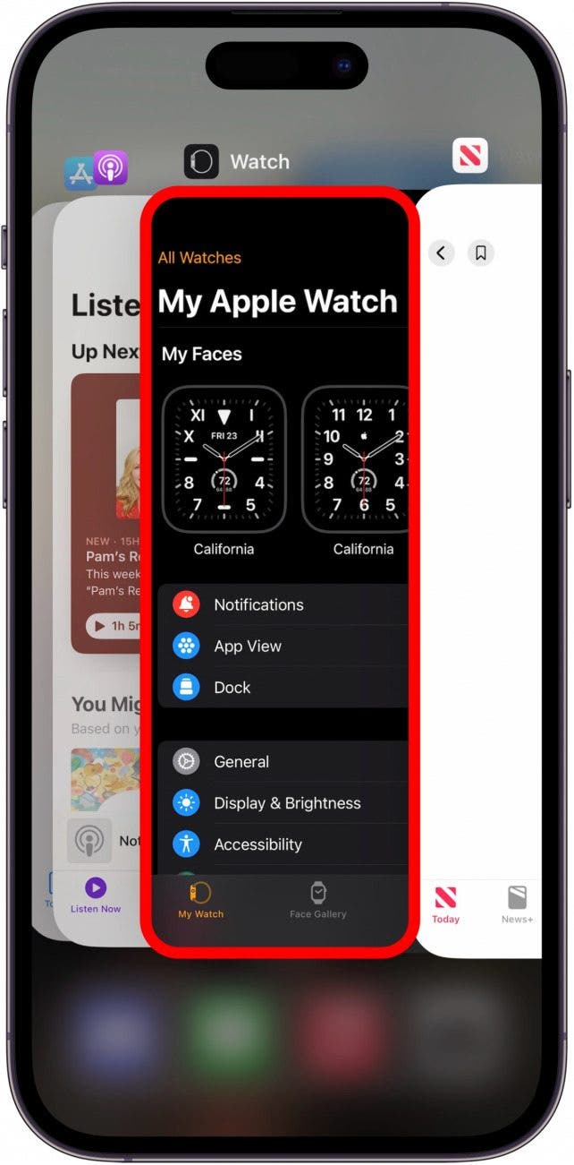 iphone app switcher with one app outlined in red