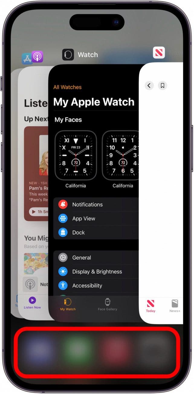 iphone app switcher with red box indicating to tap outside the app switcher