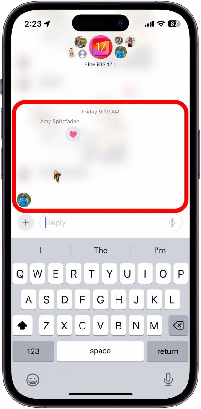 imessage reply bubble circled in red