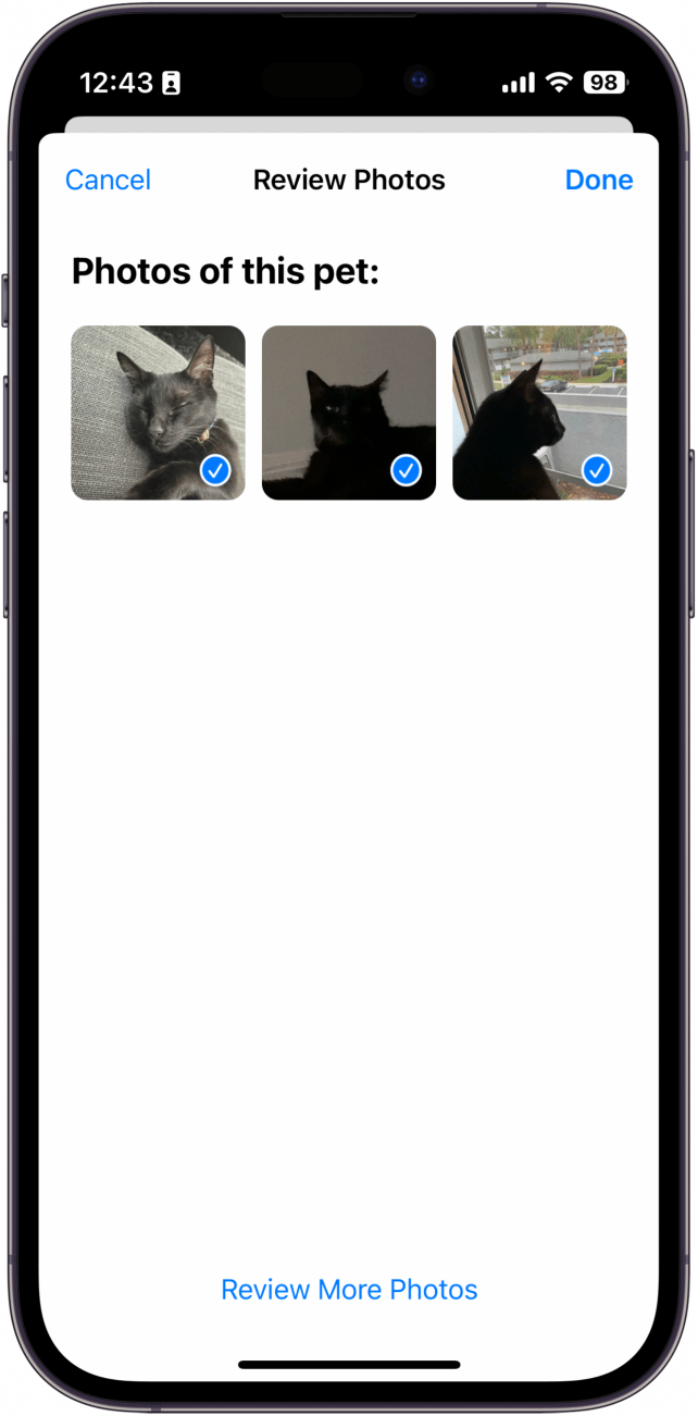 pet photo album showing how to review photos