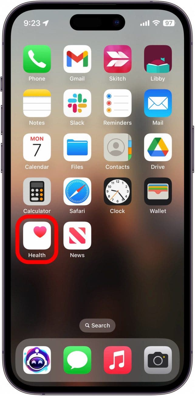 iphone home screen with health app circled in red