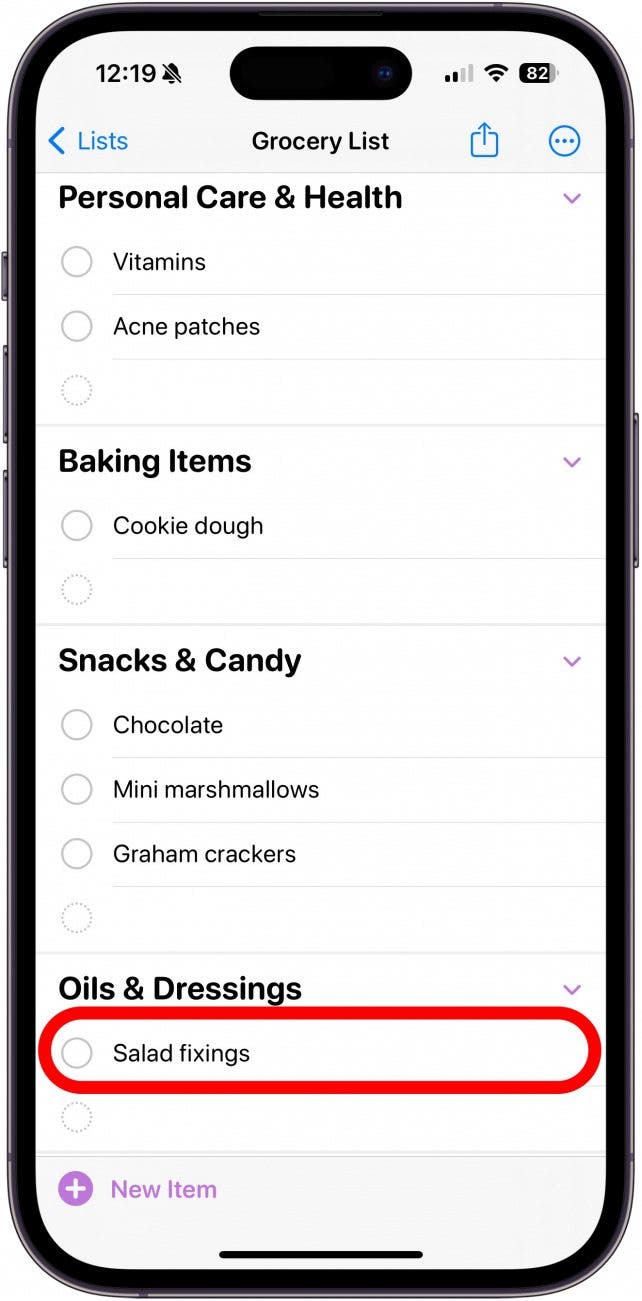 grocery list reminders ios 17