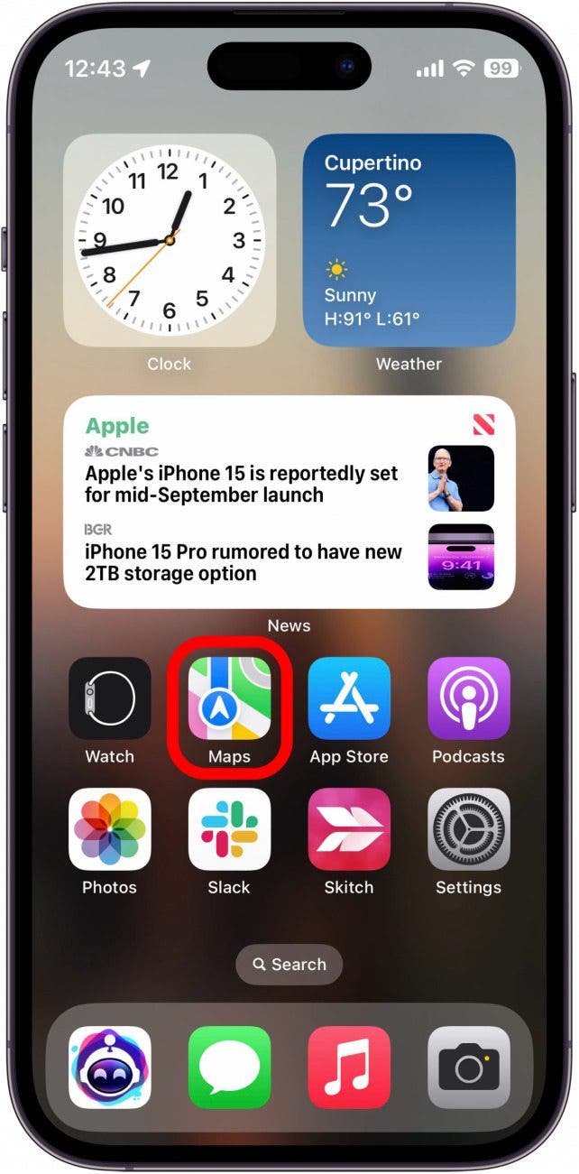 iphone home screen with maps app circled in red