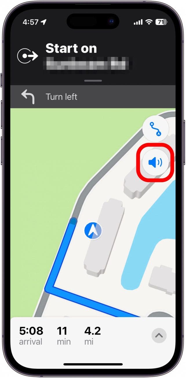 apple maps with red box around speaker icon