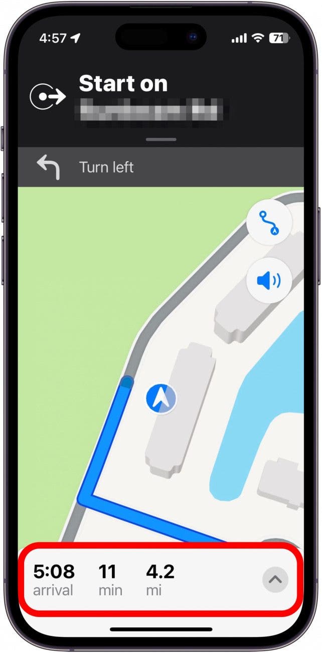 apple maps with white bar at the bottom of the screen circled in red