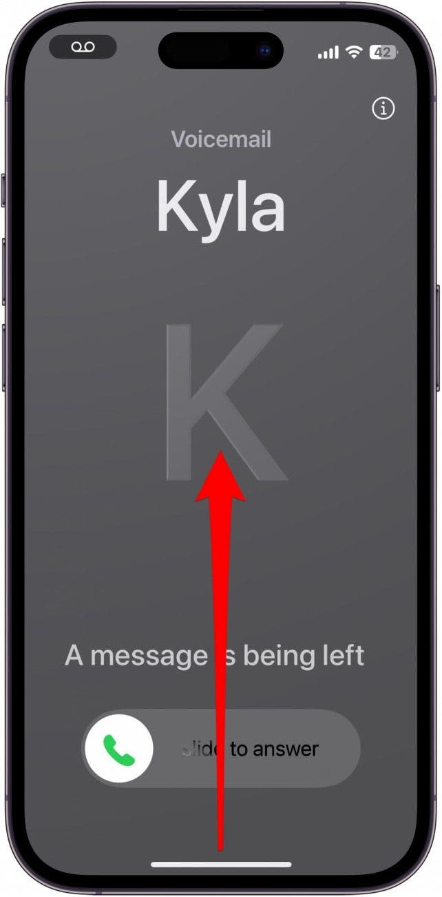 iphone incoming call screen with a red arrow pointing up from the home bar indicating to swipe up