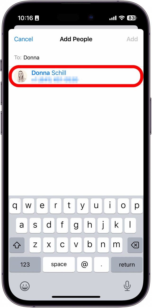 iphone create shared password group with contact circled in red