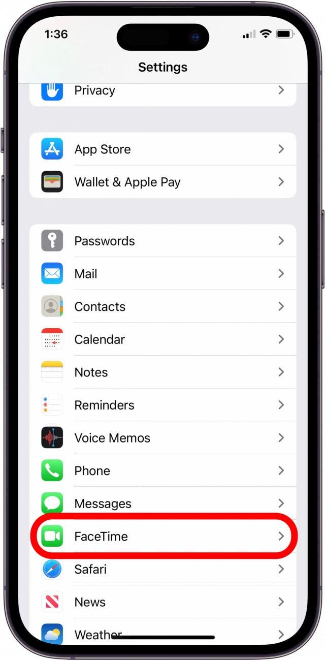 tap facetime in settings