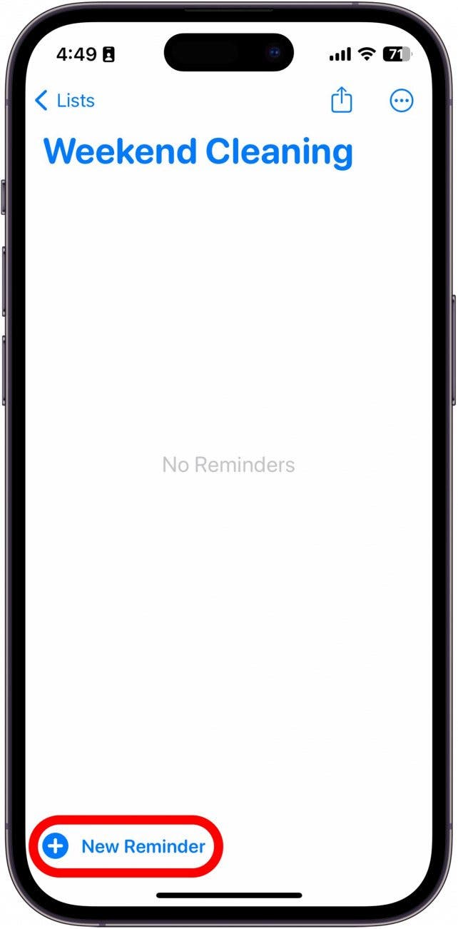 iphone reminder list with new reminder button circled in red