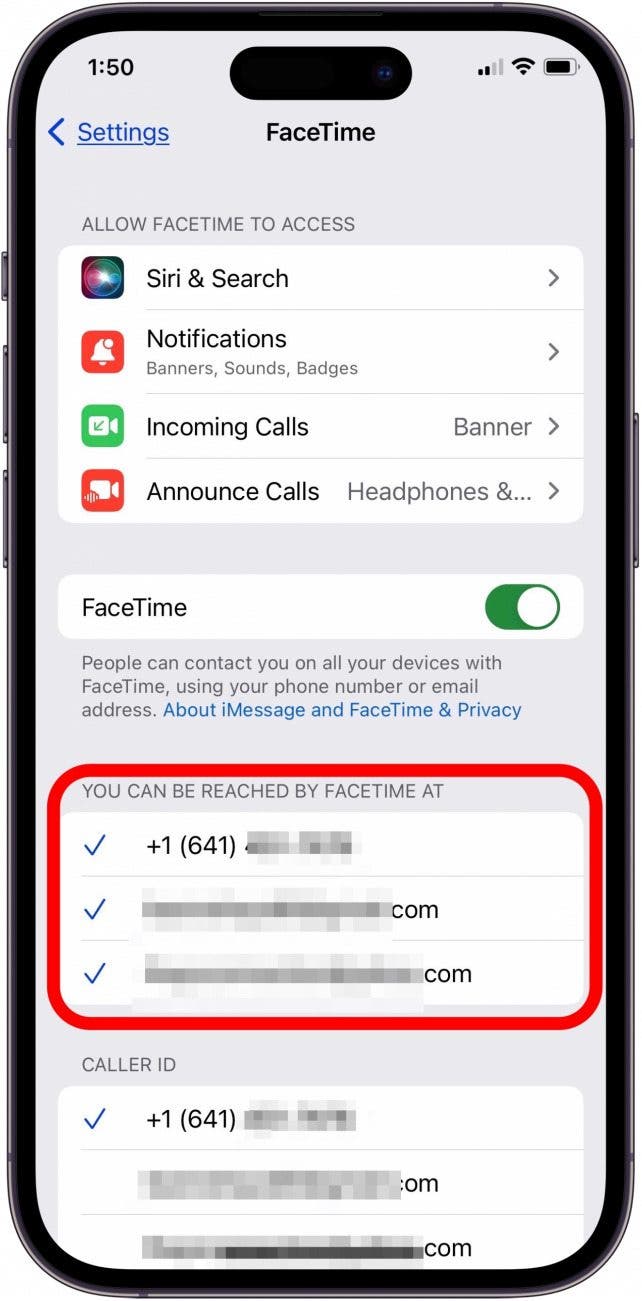 make sure apple id and phone number are checked in facetime settings