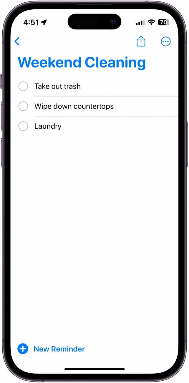 iphone reminders list with one reminder missing after being checked off