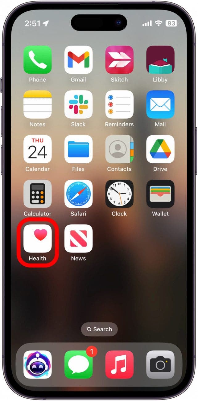 iphone home screen with health app circled in red