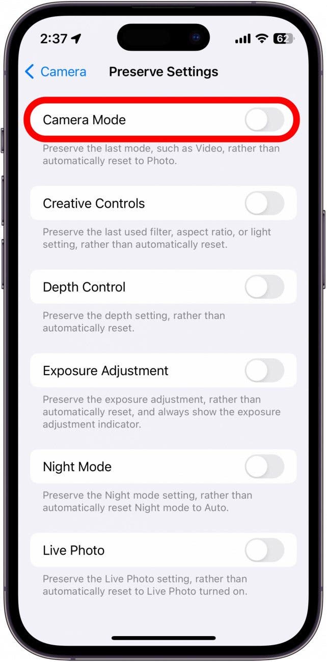 How to Preserve Settings in Camera on iPhone