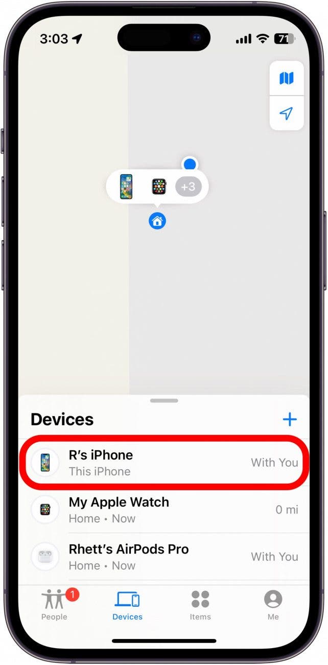 find my app with iphone circled in red