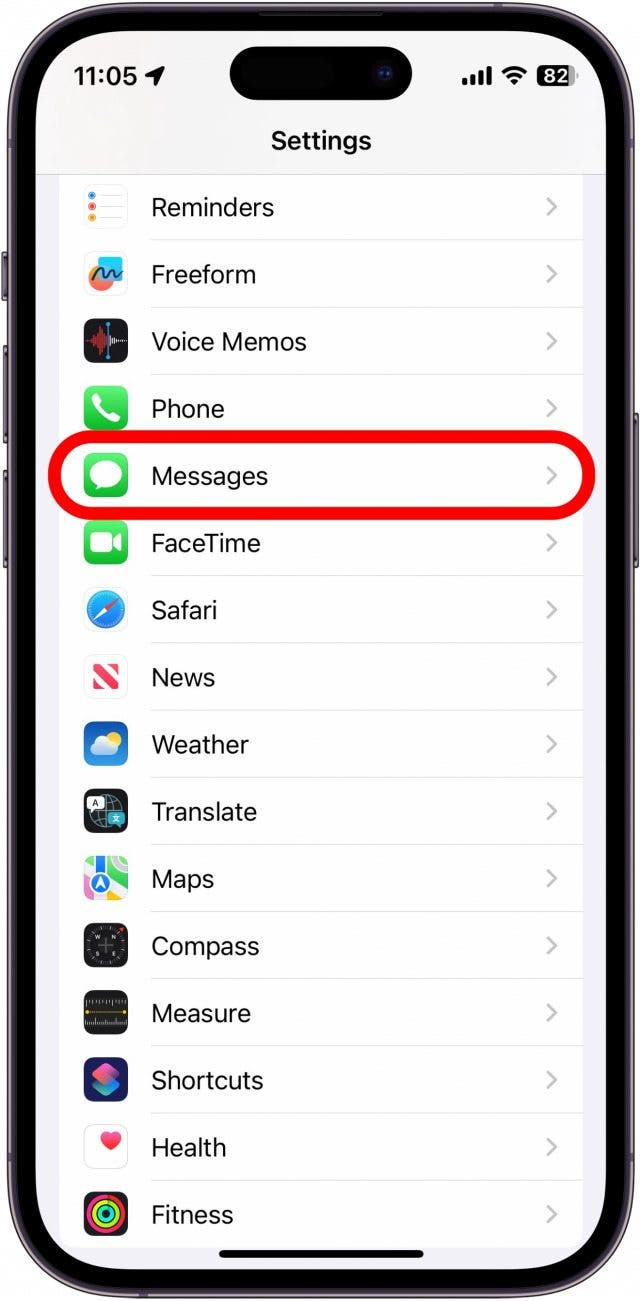 iphone settings with messages circled in red