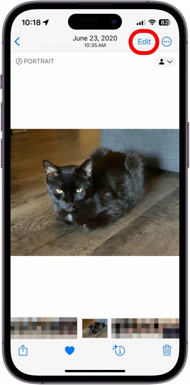 iphone photos app with edit button circled in red