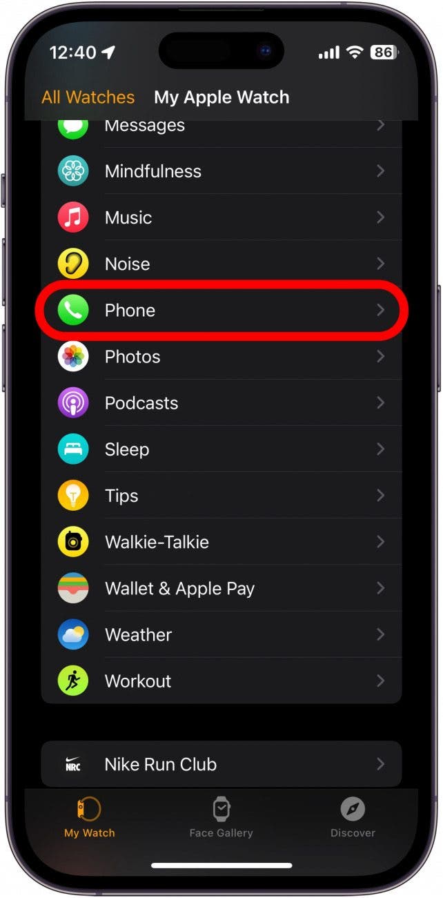 apple watch iphone app with phone circled in red