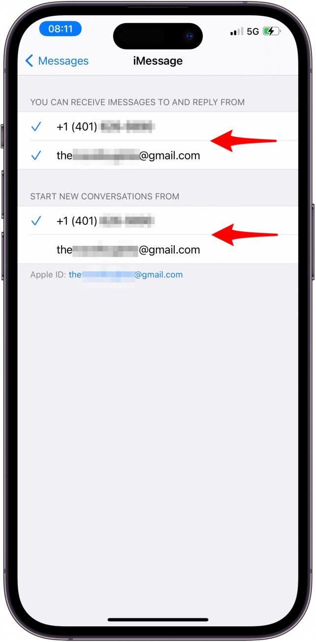 Make sure that you are using the same Apple ID under START NEW CONVERSATIONS FROM and YOU CAN RECEIVE IMESSAGES TO AND REPLY FROM in the Messages settings.