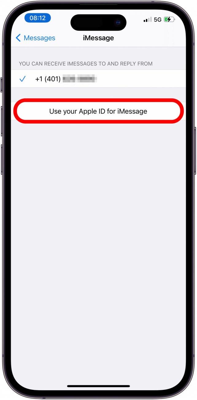 Tap Use your Apple ID for iMessage.