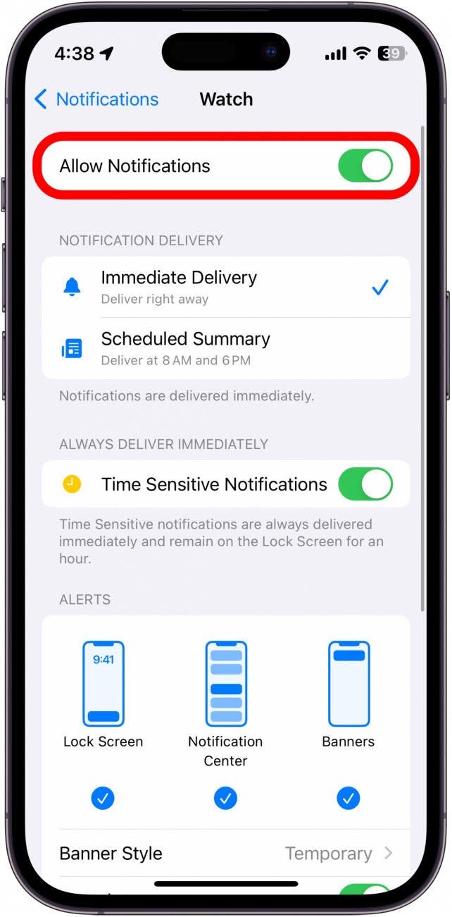 iphone watch app notification settings 
