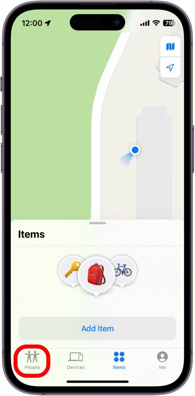 iphone find my app with people tab circled in red