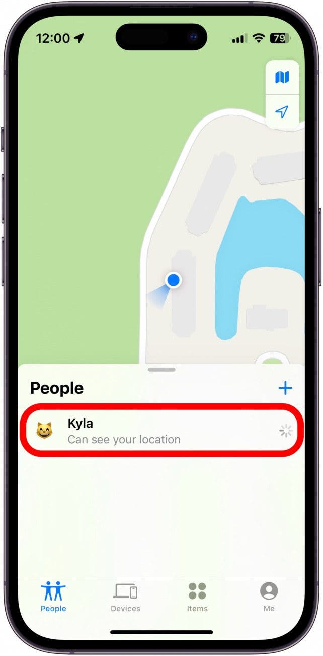 iphone find my people tab with contact circled in red