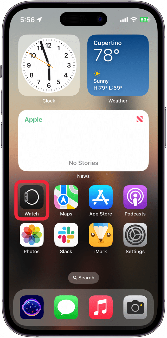 iphone home screen with a red box around the watch app