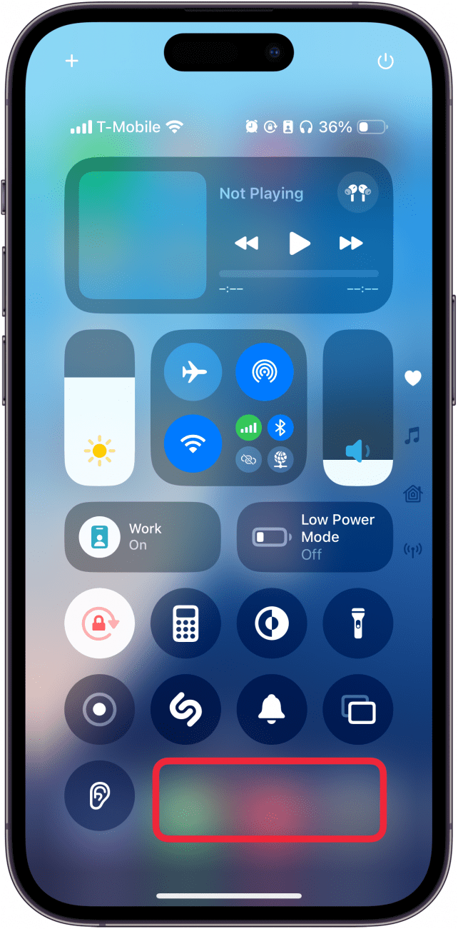 iphone control center with a red box around an empty area