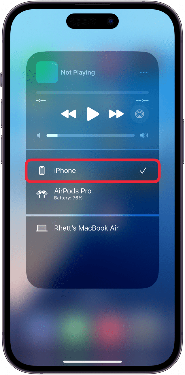 iphone audio output settings with a red box around iphone