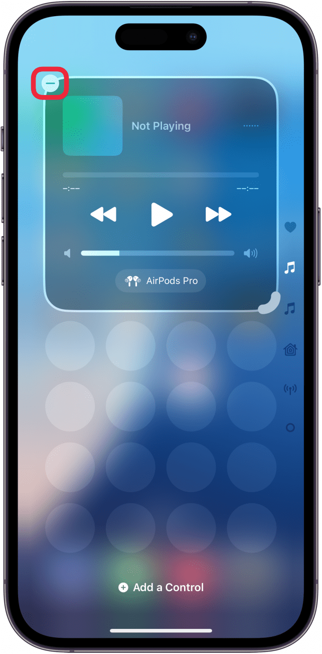 iphone control center in edit mode with a red box around minus icon