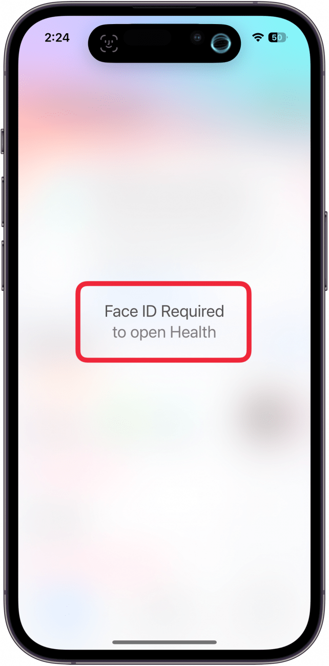 iphone health app displaying a full screen blur and a prompt that face id is required to access the app