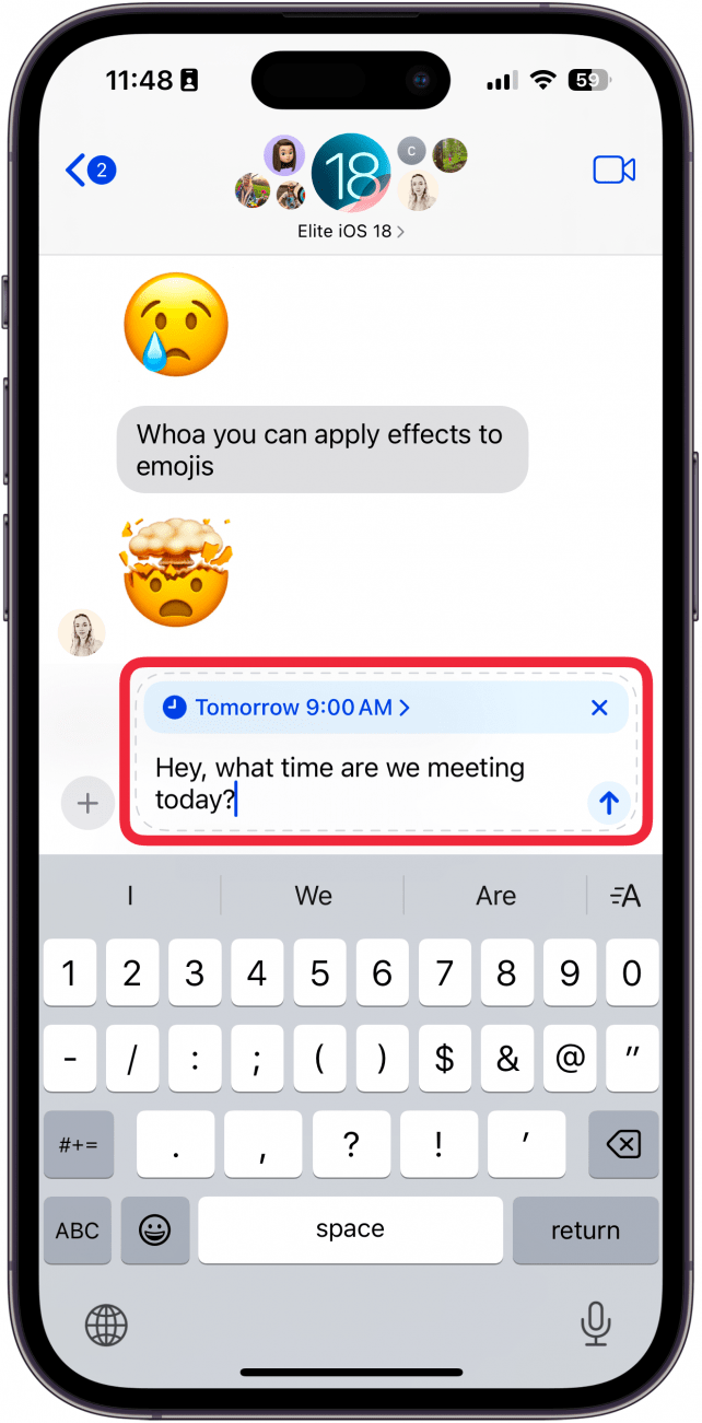 iphone messages app displaying a send later message