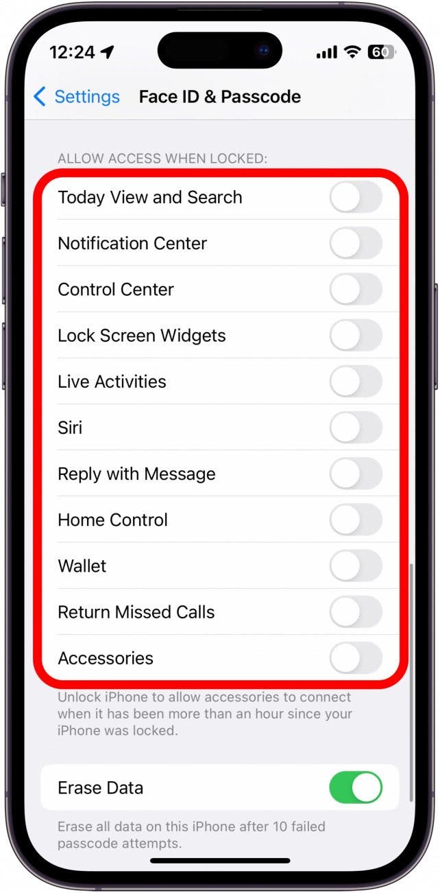 Once you’ve entered your passcode, scroll down to Allow Access When Locked.