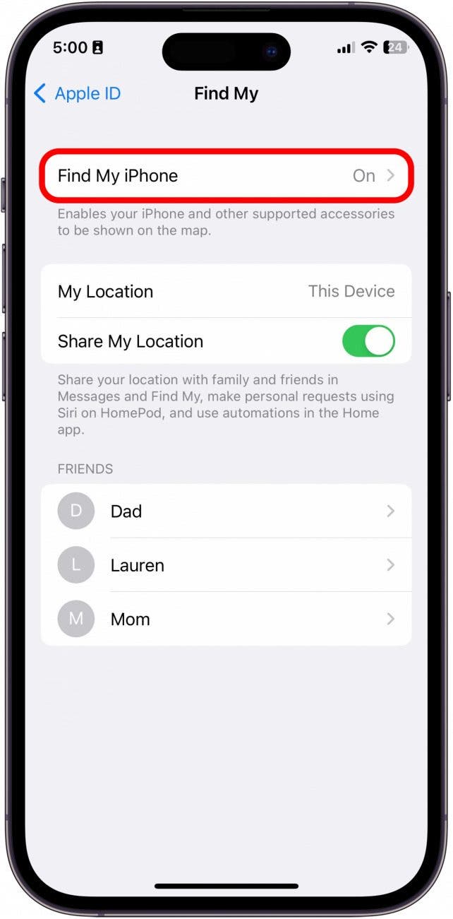 Then, tap Find My iPhone.