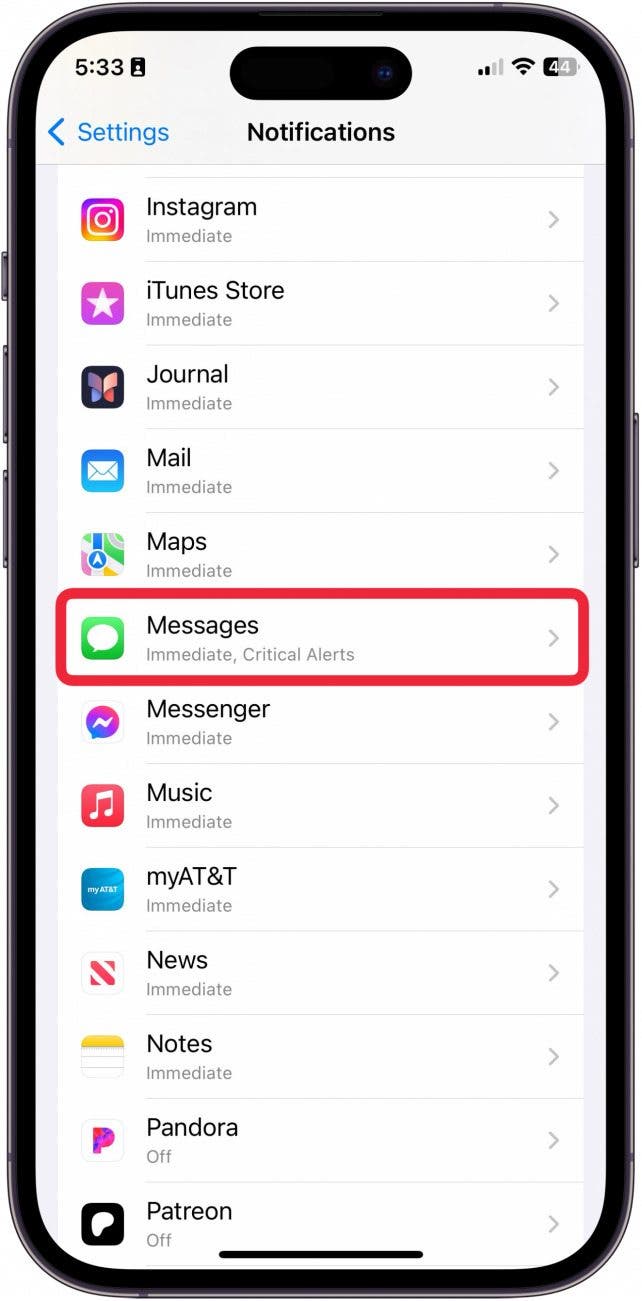 not getting text notifications on iphone