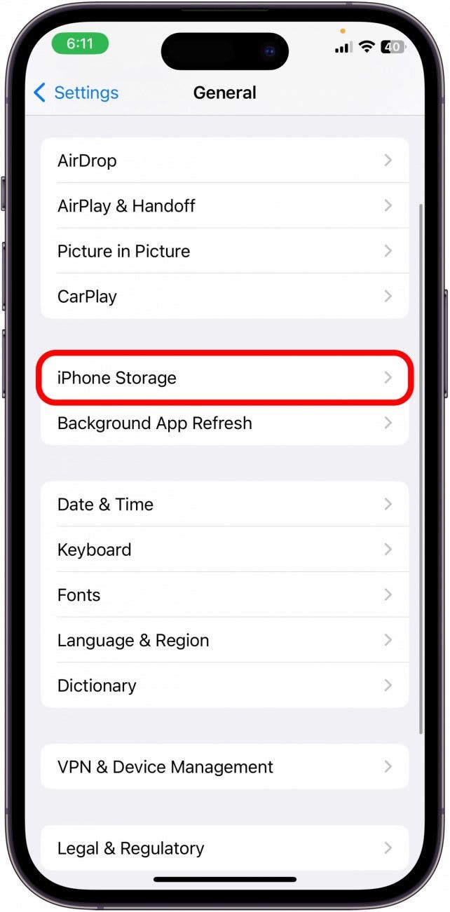 Tap iPhone Storage.