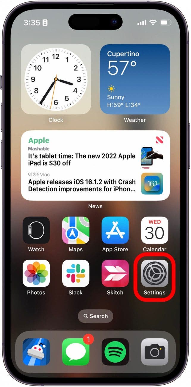 iphone home screen with settings app circled in red