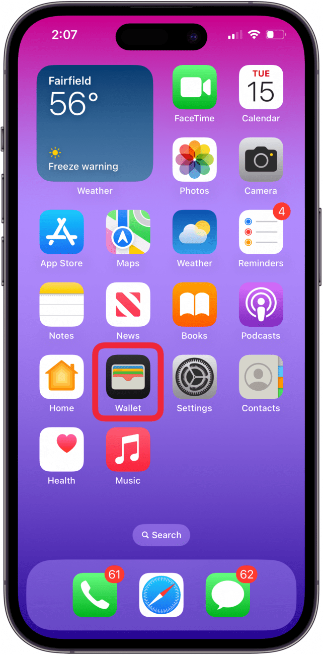 open wallet app on iphone