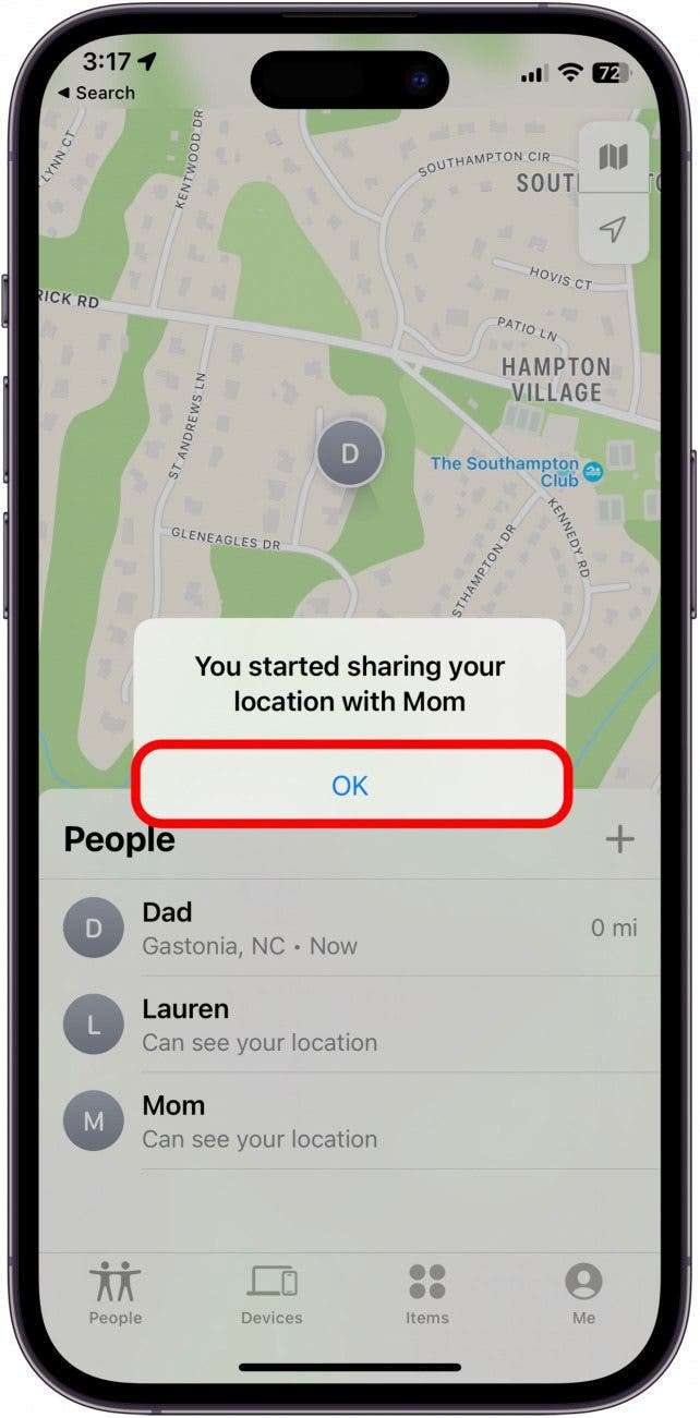 Tap OK. You'll now see the list of people you're sharing your location with.