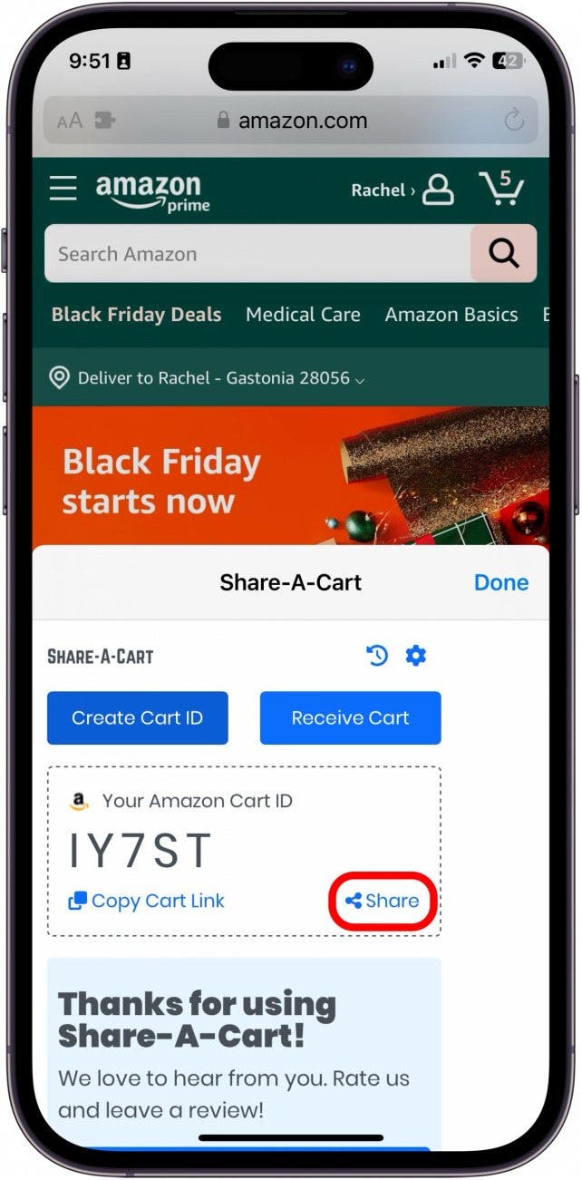 how to send your amazon cart to someone