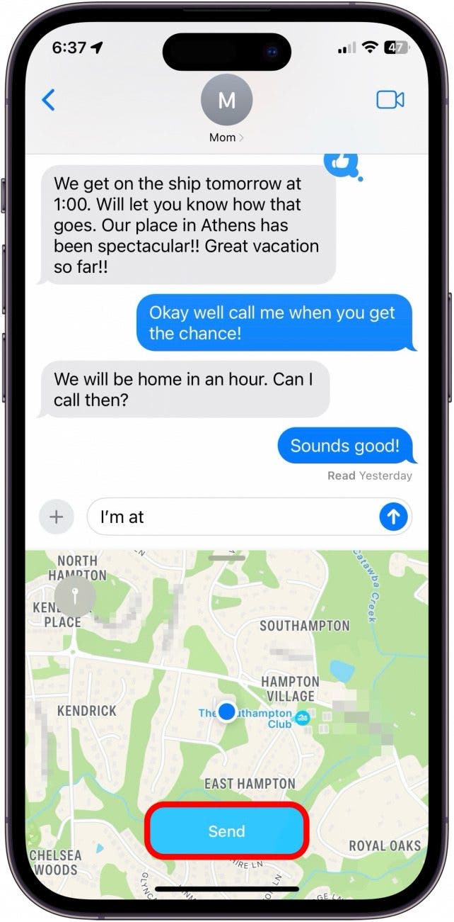 how to send a location pin via text